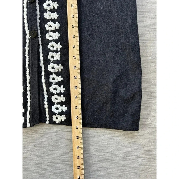 Susan Graver Long Ramie Cotton Knit Cardigan Floral Embroidered Black - Picture 5 of 5